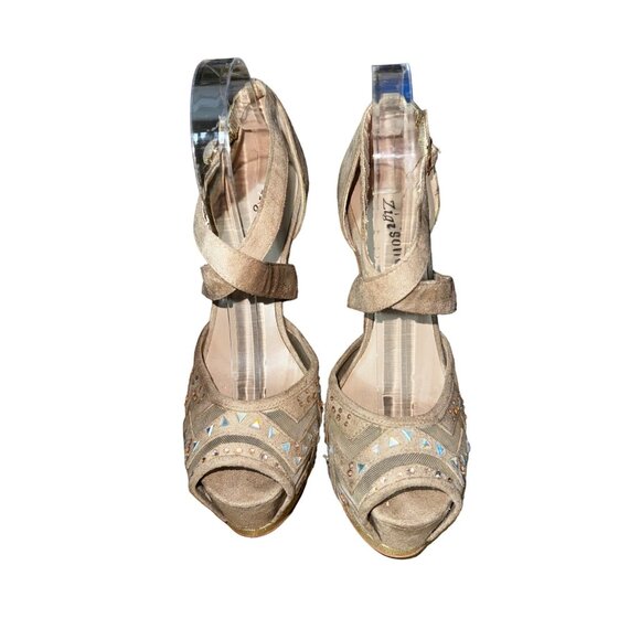 Zigi Soho Jaslene 9 Beige Studded High Heel Platform Peep Toe Shoes‎ Sexy Y2K - Picture 2 of 9